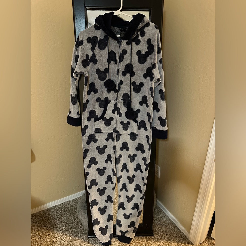 Disney Mickey Mouse Gray Fleece Onesie Pajamas Women’s Medium Cozy Lounge - Picture 3 of 6